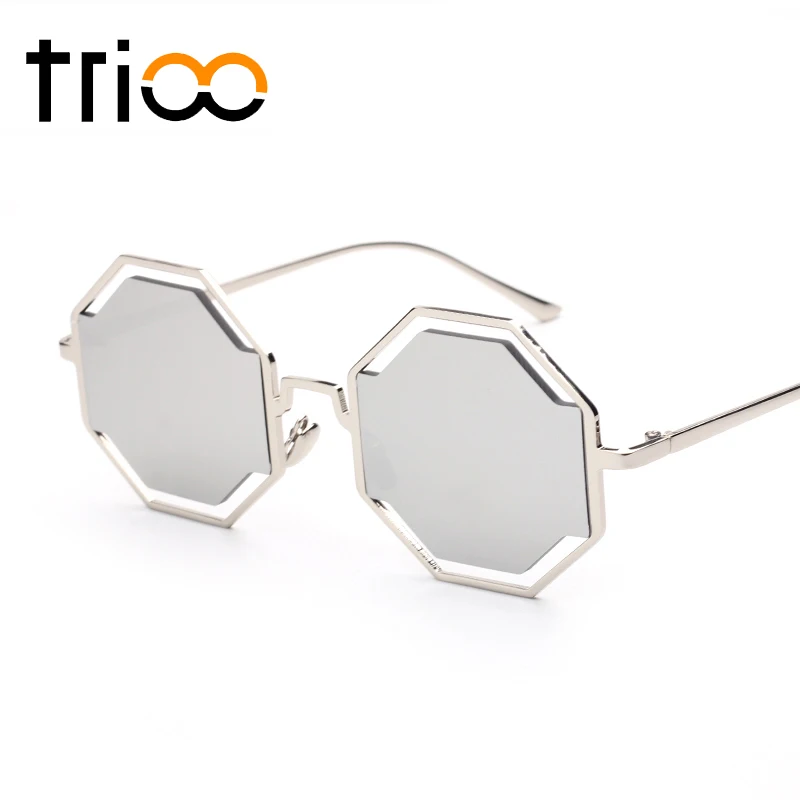 TRIOO Fashion Street Show Polygon солнцезащитные очки металлическая Золотая рамка головоломка дизайн lunette супер крутые плоские круглые пиксельные очки
