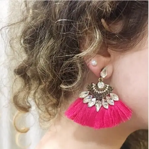 Богемные этнические Кристалл кисточкой Длинные висячие серьги Винтаж Boho длинной