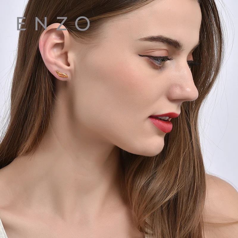 Enzo чистый 18 К Золото кости серьги перо птицы Jewelry Для женщин Miss подарок для