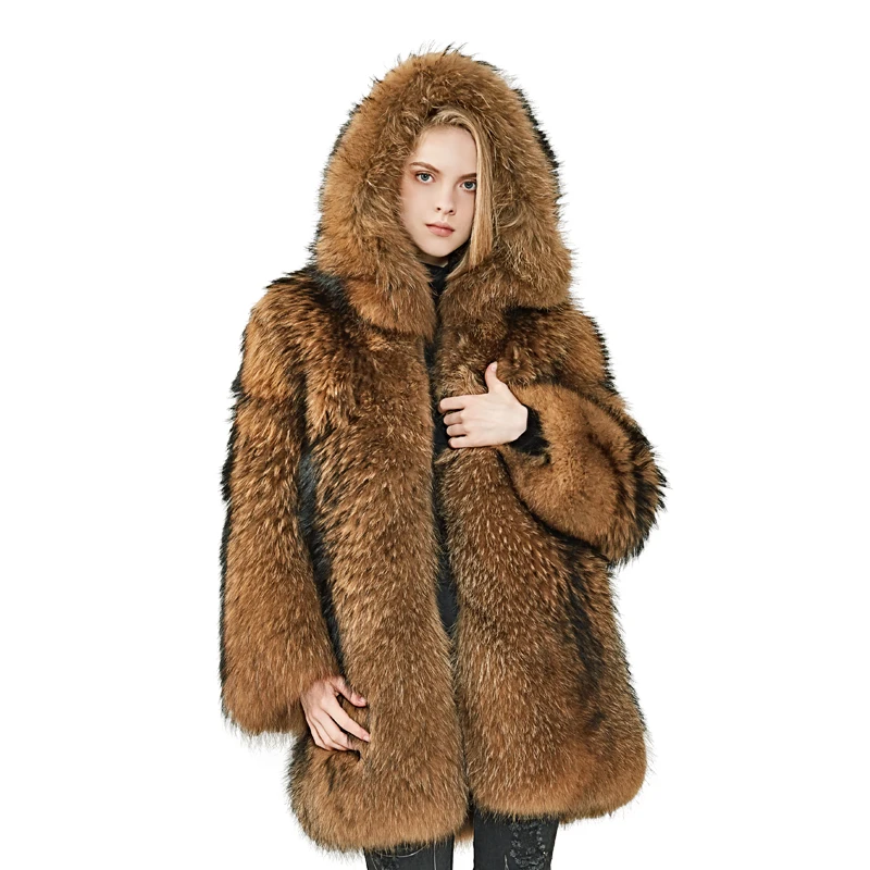 

MAOMAOFUR Real Raccoon Fur Coat Women Whole Skin Full Sleeves Hood Winter Natural Fur Jacket 100% Genuine Raccoon Fur coat