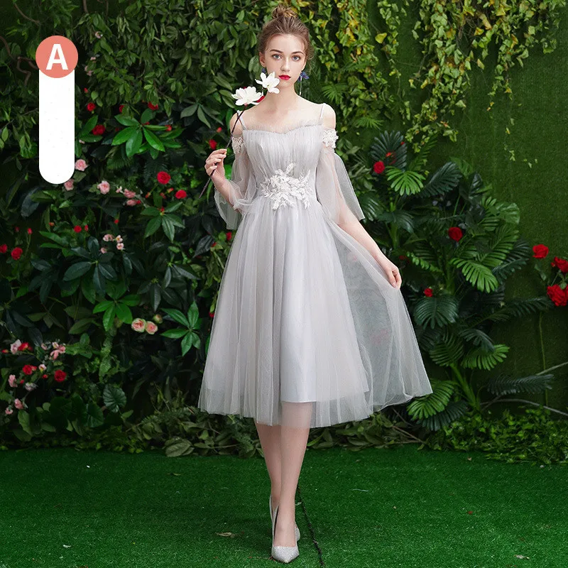 Beauty Emily/Новое поступление, сексуальное платье с v-образным вырезом и бретельками для подружки невесты, очаровательное кружевное платье из тюля на спине, женское платье для свадебной вечеринки - Цвет: Gray A