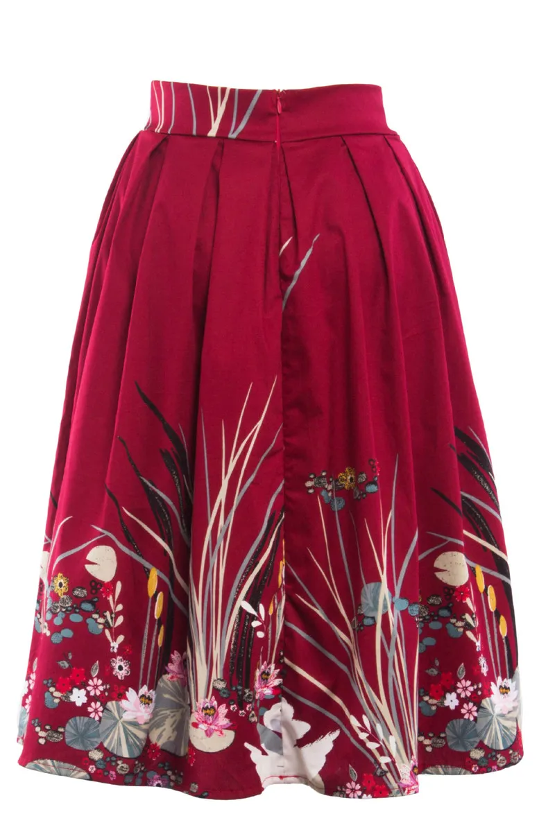 Модные женские трапециевидные плиссированные цветочный принт миди длиной до