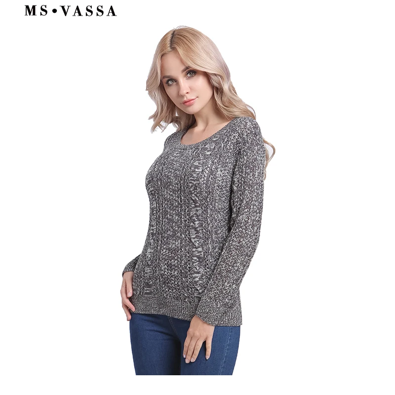 MS VASSA женские джемперы новинка 2017 зимние осенние вязаные свитеры с круглым