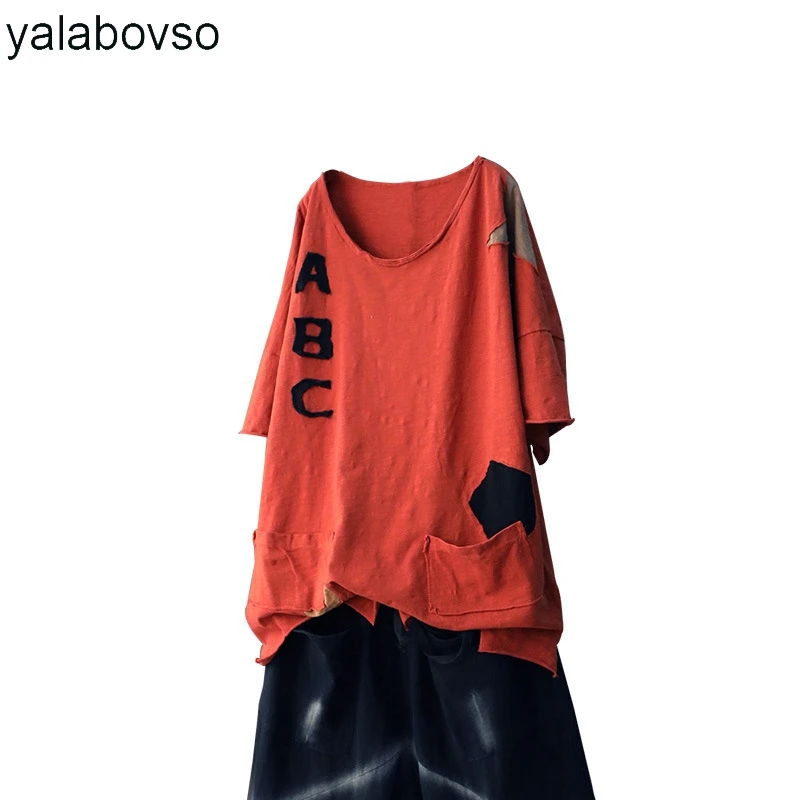 Бамбуковая хлопковая свободная летняя футболка в стиле хип-хоп повседневные