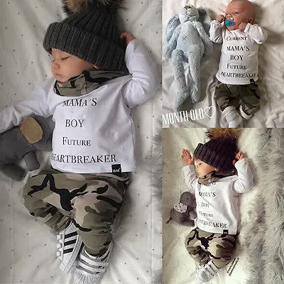 2020 Newborn clothes Infant suit baby boy Long sleeve letter T shirt+ArmyGreen pants 2pcs toddler girl clothing set | Детская одежда и