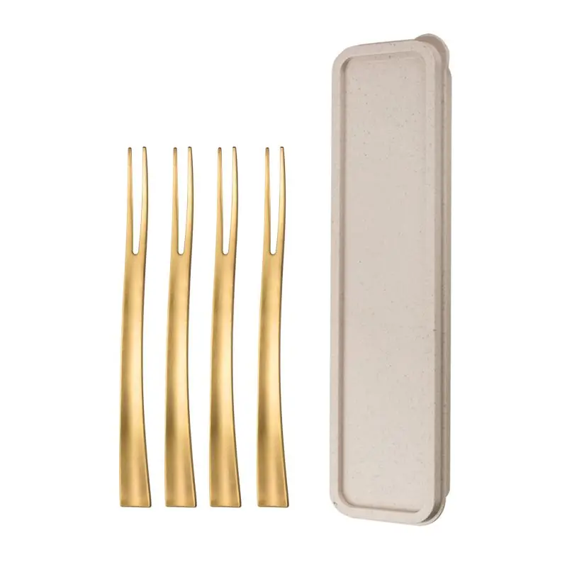 gold 4 pcs JueQi 4/8 шт цветная вилка из нержавеющей стали для фруктов кухонный набор столовых приборов вилка для торта, десертная посуда для закусок чайная столовая вилка - Цвет: gold 4 pcs
