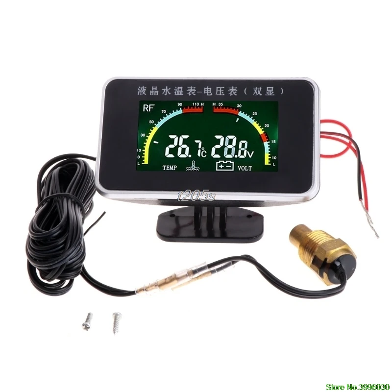 

12-24V Car 2in1 LCD Digital Display Voltmeter Kits Gauge Water Temperature Meter