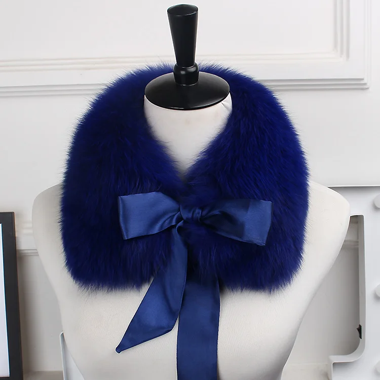 royal blue MS. MinShu натуральный Лисий меховой воротник шарф с кружевами натуральный Лисий мех шарф Зимний шейный теплый жакет меховой воротник короткие шарфы - Цвет: royal blue