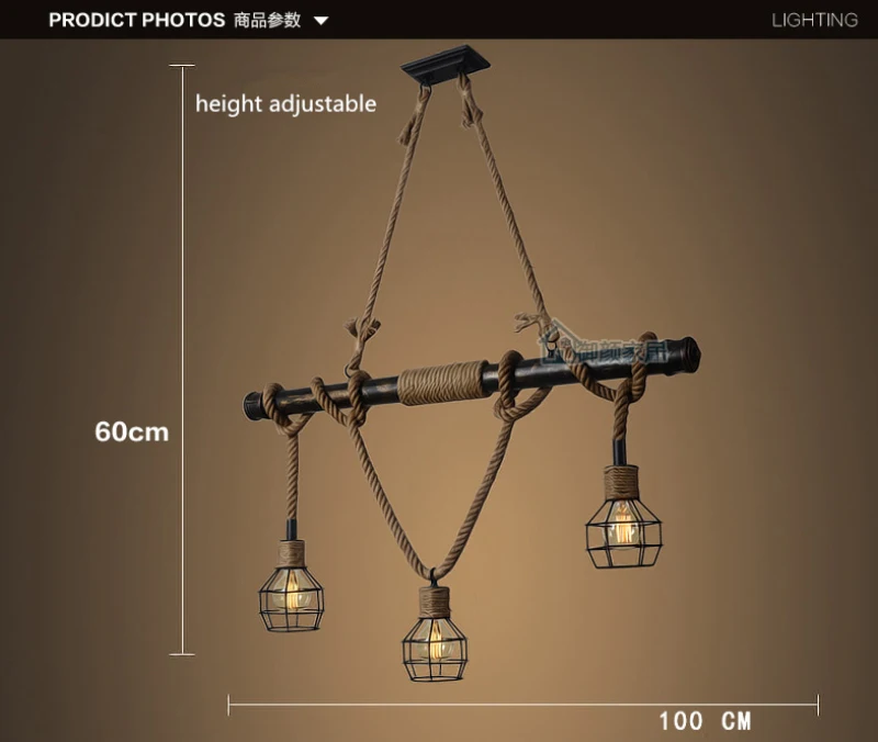 

Creative Metal Water Pipe Hemp Rope Pendant Hanging Lamp Dinning Room Bar Cafe Restaurant Home Decoration Light Fixture
