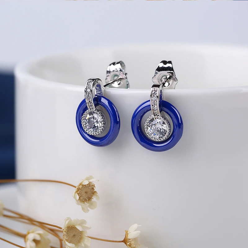 Женские Ювелирные наборы из кристаллов синие керамические гладкие