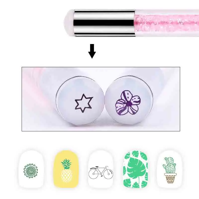 Double-ended Nail Gradient Painting Pen kit Sponge and silicone Head Acrylic Rhinestones Handle Gel UV Brush Tools | Красота и