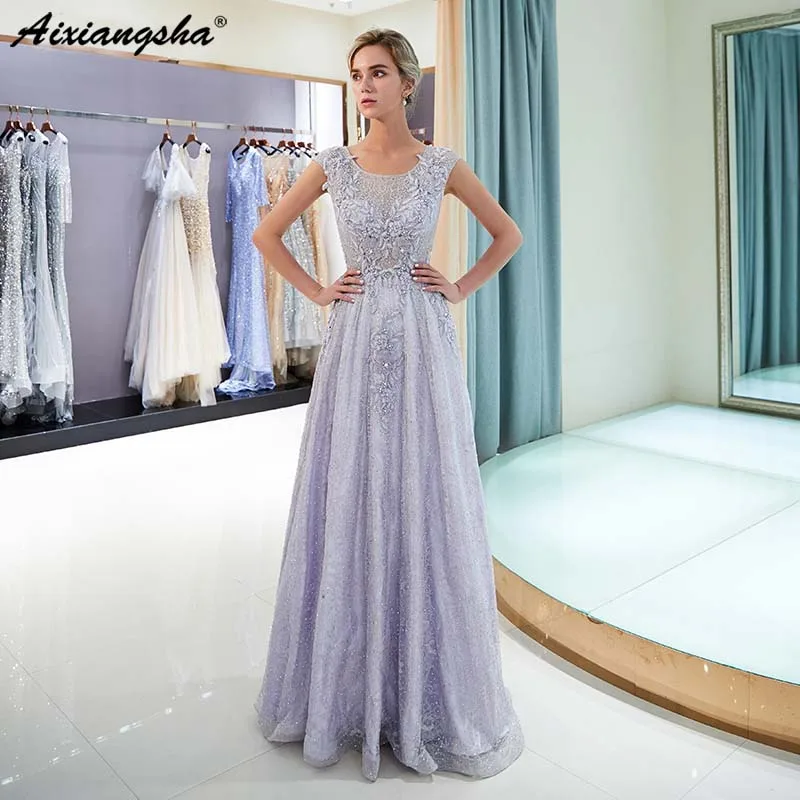 Фиолетовые Вечерние платья Длинное кружевное вечернее платье с бретельками и