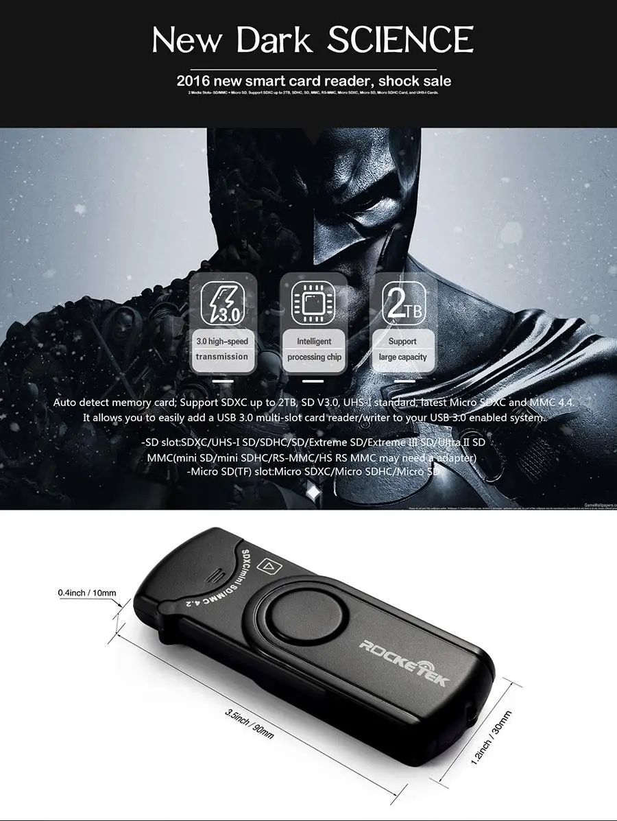 Rocketek Высокое качество usb 3,0 мульти 2 в 1 устройство для чтения карт памяти Адаптер для SD/TF micro SD для ПК компьютер ноутбук аксессуары