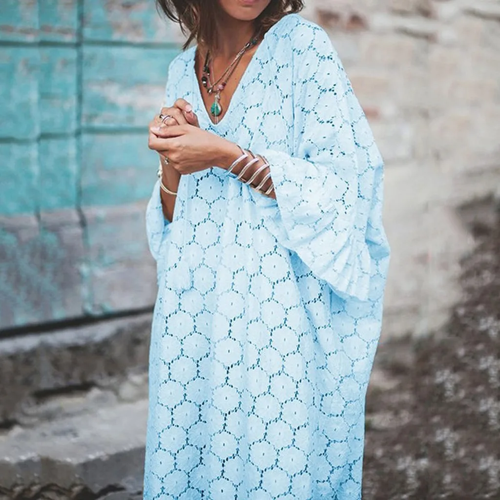 Женское летнее платье Пляжное повседневное однотонное с V образным вырезом и