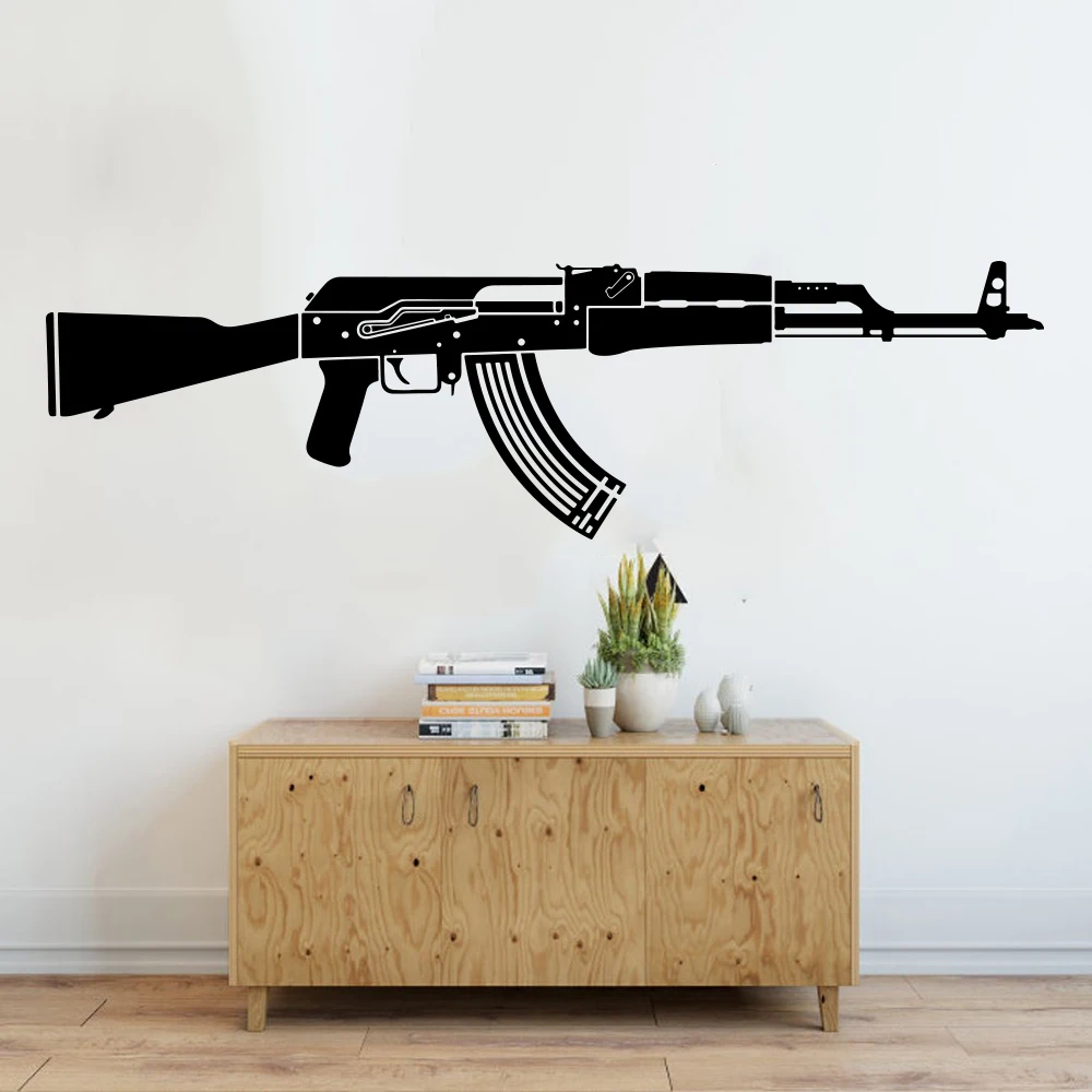 Большой AK47 пистолет армии солдата Настенная Наклейка для мальчика комнаты Спальня Ak47 винтовка клип ели earm настенные игровая комната Гостиная виниловая наклейка