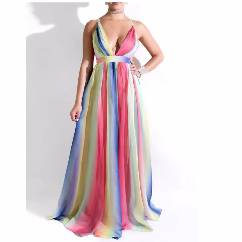 Женское летнее платье с перекрестными лямками Привлекательное богемным принтом