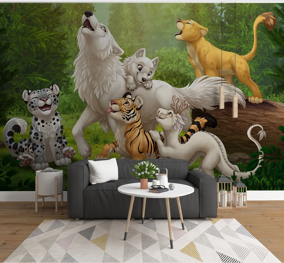 Bacaz Тигр Лев волк животного 3d мультфильм обои фрески 3D фото настенной бумаги