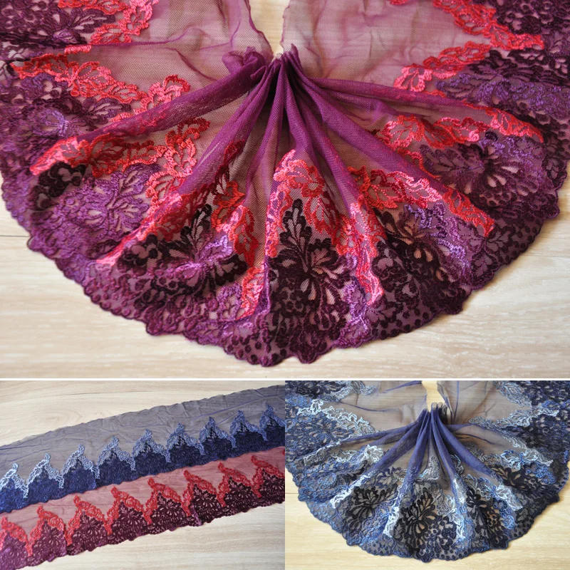 3Метра 17см Темно-синий/Фуксия Полиэстер Кружево С Вышитыми Цветочными Узорами Сетчатые Отделки Ручной Работы Поставки Для Одежды Z1384 on.