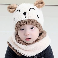 2016 korean two ears little bear kids boys knitted hats winter 2 pcs fur baby girl scarf hat set age for 6 months 3 years mz4161