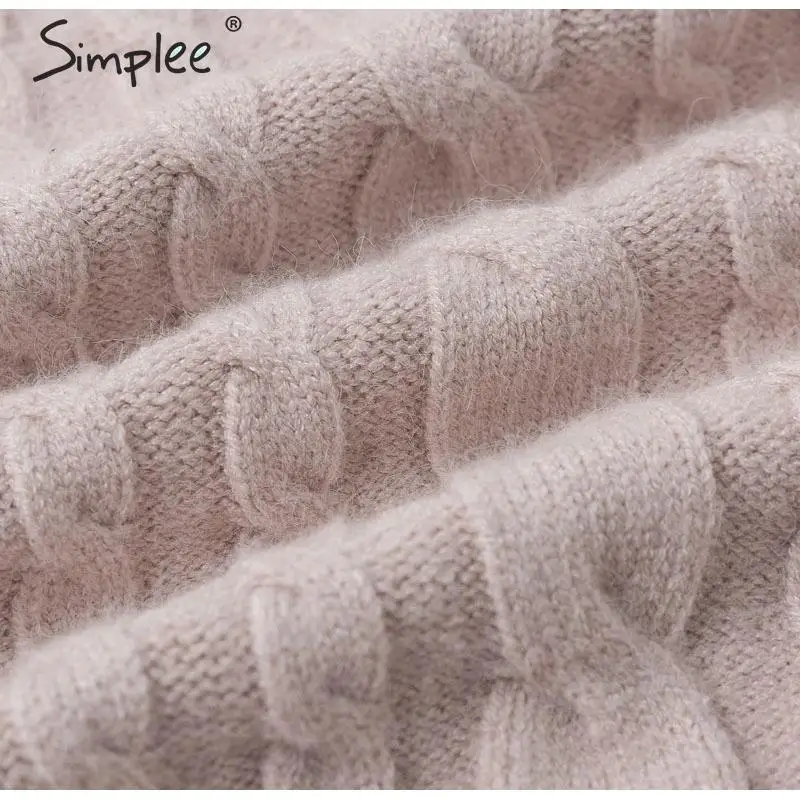 Simplee Sexy irregular knitted sweater women Asymmetrical puff shoulder pullover female jumper Ladies solid winter sweater
