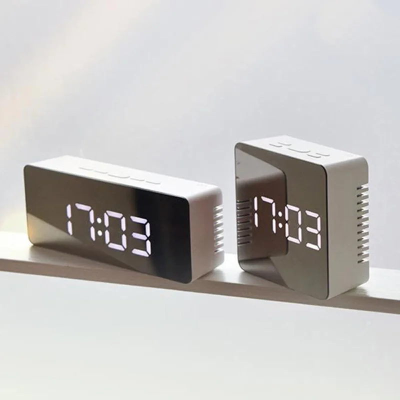 USB multi function mirror digital alarm clock makeup and nap indoor thermometer night LED | Дом и сад