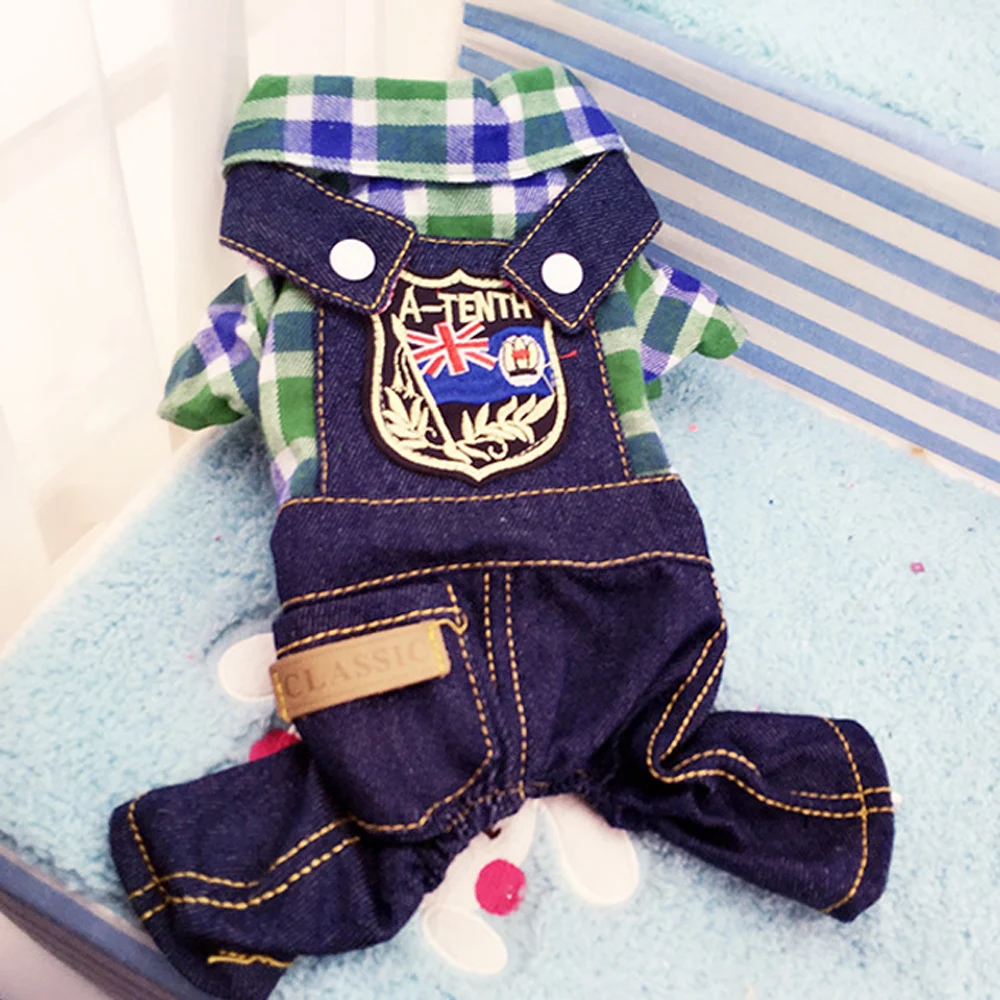 Милый плед Стиль Denim Pet Комбинезоны для малышек щенок джинсовые комбинезоны