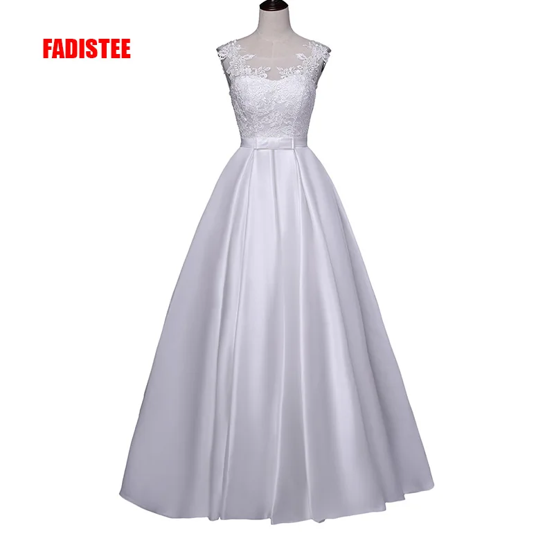 FADISTEE Новое поступление Элегантное свадебное платье Vestido de Festa с аппликацией без спинки А-силуэта атласное длинное кружевное стильное платье - Цвет: Белый