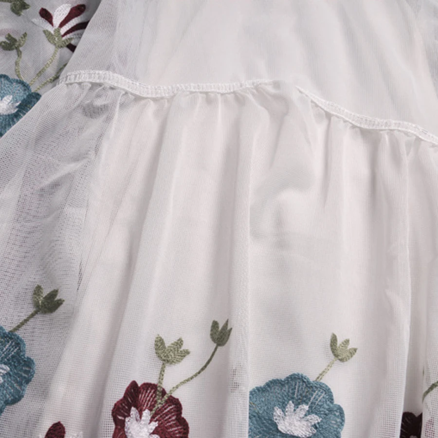 Фея Мини платья Летняя мода Половина рукава сетчатые 2017 белые цветы Вышивка