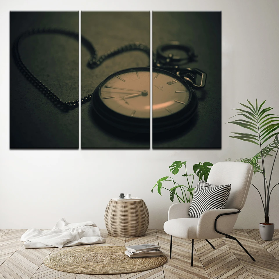 Картина из холста карманные часы и ожерелье в форме сердца 3 шт. настенная