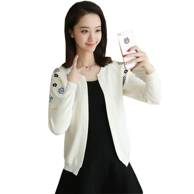 New Women Sweater Autumn Winter 2018 Fashion Elegant Embroidery Slim Girl Knitted Cardigans Tops Female RE0859 |
