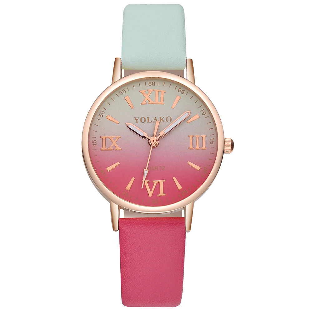 

New Women Roman Numbers Color Block Dial Faux Leather Band Analog Quartz Watch Gift