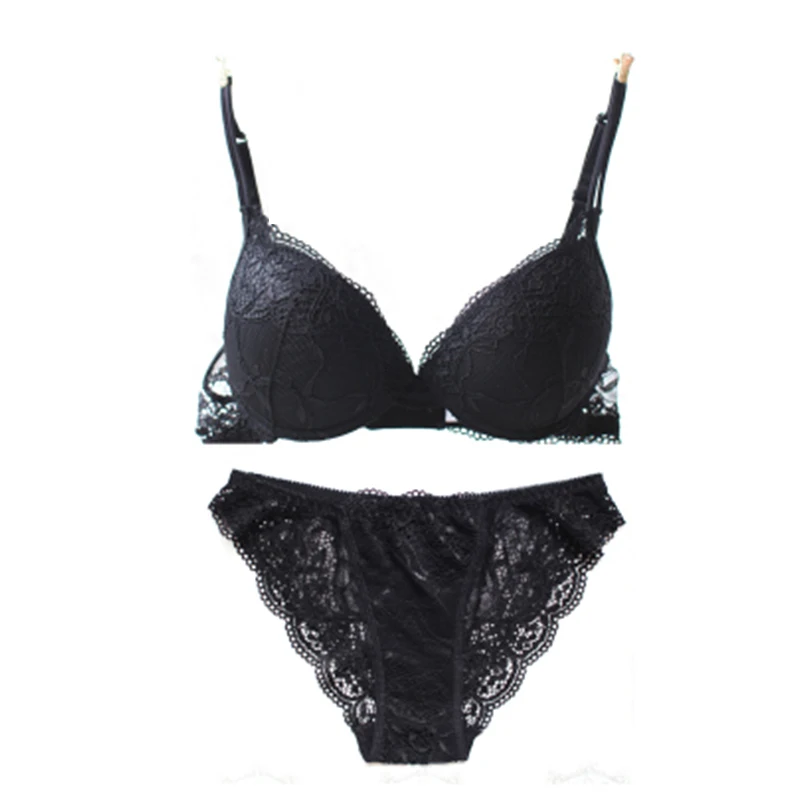 Новинка, брендовый сексуальный кружевной комплект с бюстгальтером, однотонный Цветочный комплект, три четверти, женское нижнее белье, горячая Распродажа, интимный комплект для девушек - Цвет: Черный