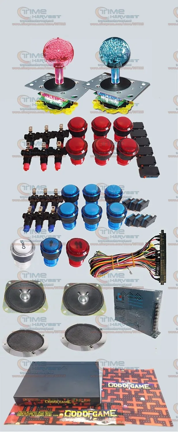 

Аркадные части пряди комплект с GOD OF GAMES 900 в 1 PCB с подсветкой джойстик и светодиодный кнопки питания динамик Jamma Harness