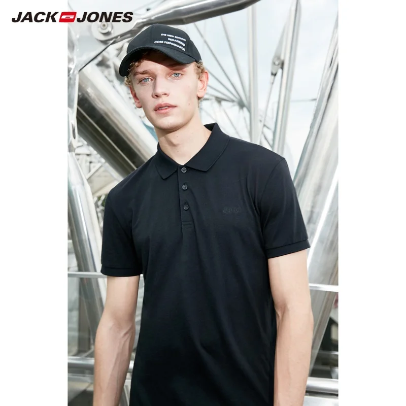 Мужская рубашка поло JackJones Однотонная из хлопка и шелка с короткими рукавами