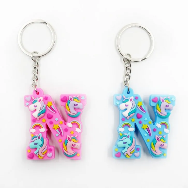 1 Pcs Kawaii Unicorn Letters key Chain For Girl Kids Keychain Women Car Key Ring Letter Holder Party Favors Gift