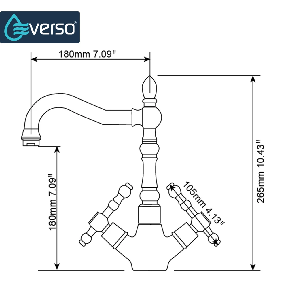 

EVERSO Retro Style Double Handle Kitchen Faucet Tap Brass Hot and Cold Water Tap 360 Degree Rotating