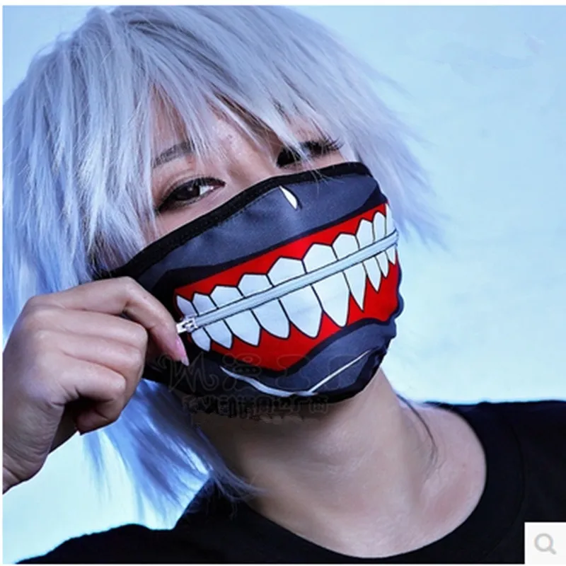 Маска Kaneki с рисунком из мультфильма «Токийский Гуль», маска из хлопка, не из искусственной кожи, на молнии, Пыленепроницаемая, крутая маска, Блиндер, аниме, косплей, вечерние