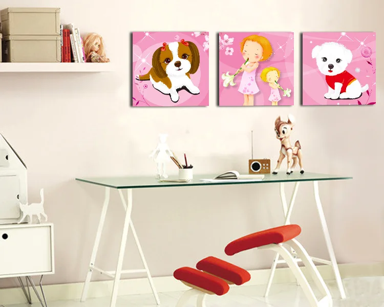 Новое поступление Модульная картина с 3 панелями милая собака ребенок спальня