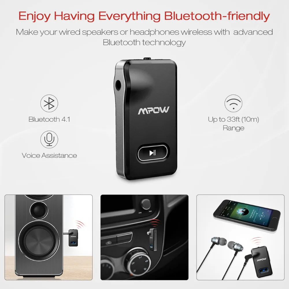Mpow BH129 обновленный беспроводной аудио адаптер Bluetooth 4,1 приемник автомобильный комплект с 3,5 мм Aux стерео для автомобиля домашний Динамик Наушники