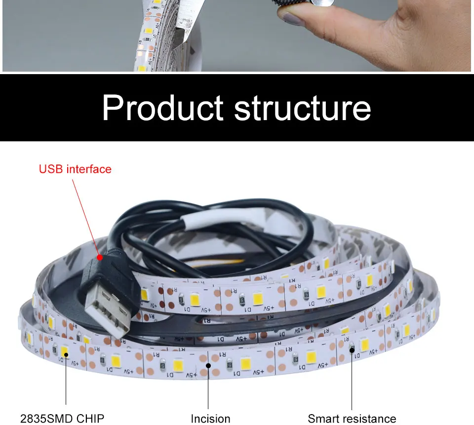 USB кабель питания 5 В светодиодный светильник 50 см 1 м 2 м 3 м 4 м 5 м SMD 2835 Рождественская лента для декора стола ТВ фоновый светильник ing