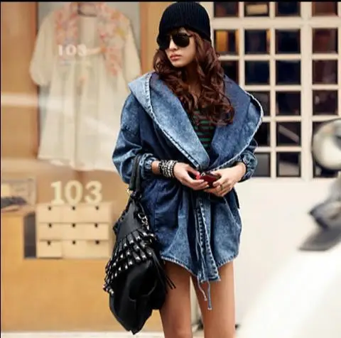 Women Denim Jeans Coat Jacket 2019 New Coats Vintage Long Sleeve Slim Hoody Plus Size Hooded Roupas Femininos E889 | Женская одежда