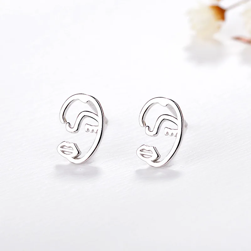 

FENGLI Women Face Shape Silver Color Stud Earring for Lady Wedding Charm Earrings Student Birthday Best Gift