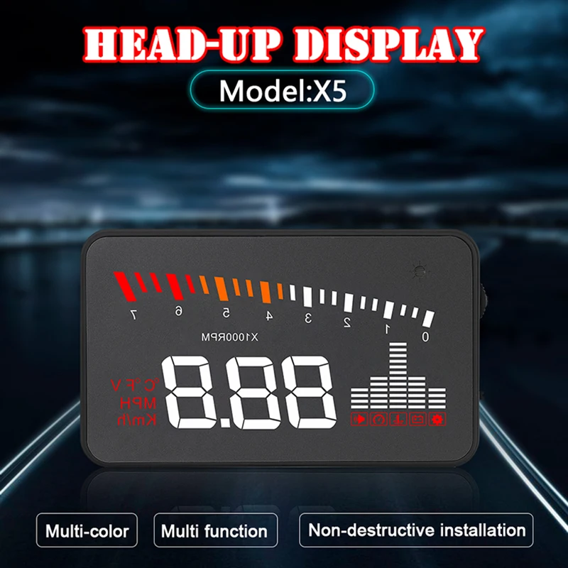3 ''экран высокой четкости OBD2 X5 Авто HUD автомобильный проектор скорости лобового стекла цифровой дисплей скорости на плате
