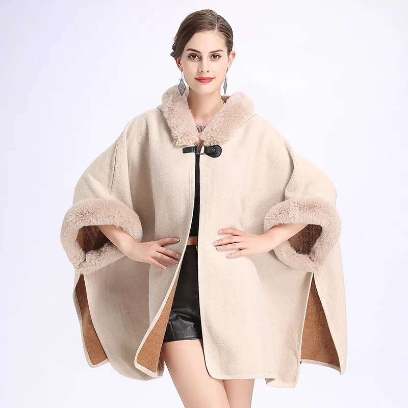 SexeMara Women coat Winter wool faux rabbit fur collar jacket double blends cloak loose abrigos mujer invierno 2018 | Женская одежда
