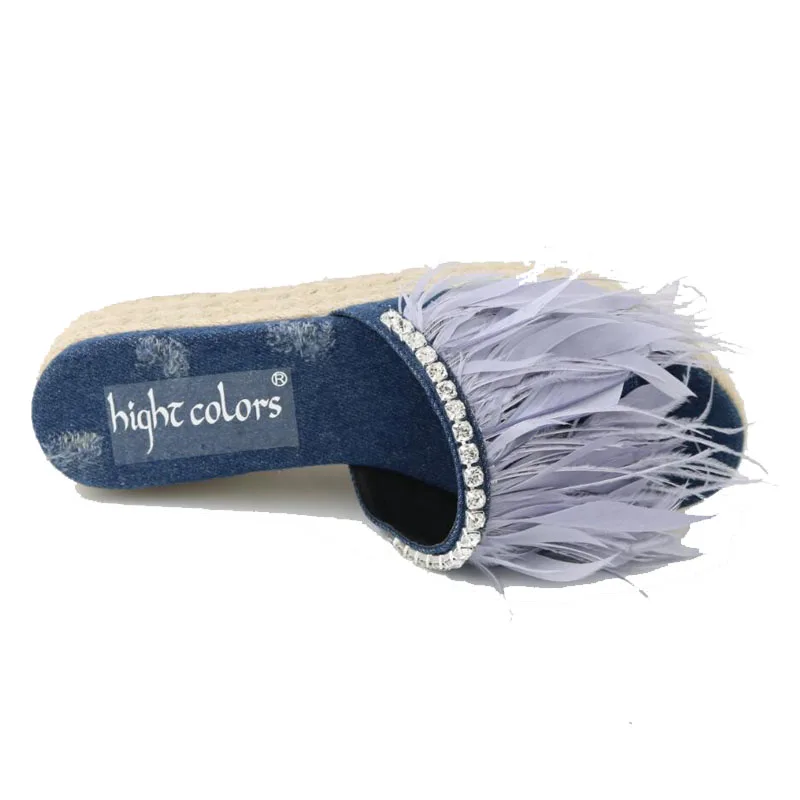 Женские тапочки на толстой подошве Новинка лета 2019 года синие джинсовые со