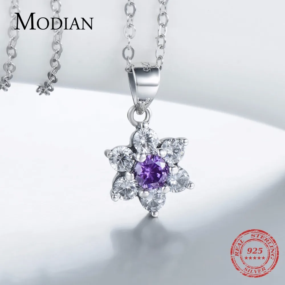 Цепочка Modian из 100% серебра 925 пробы с подвеской в виде цветов модное простое