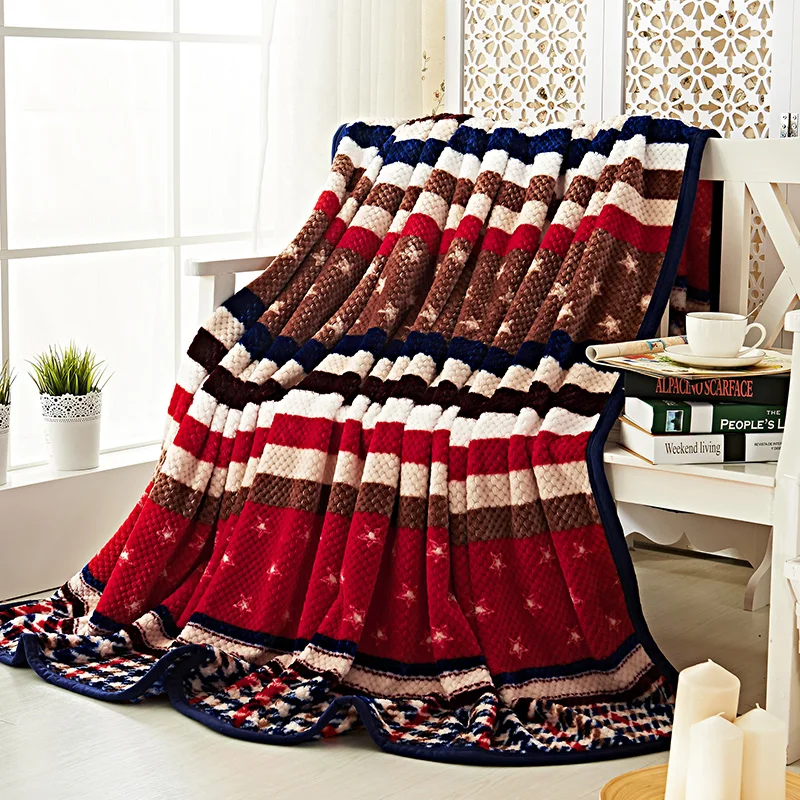 Модное Полосатое покрывало с узором в виде звезд мягкое фланелевое одеяло для