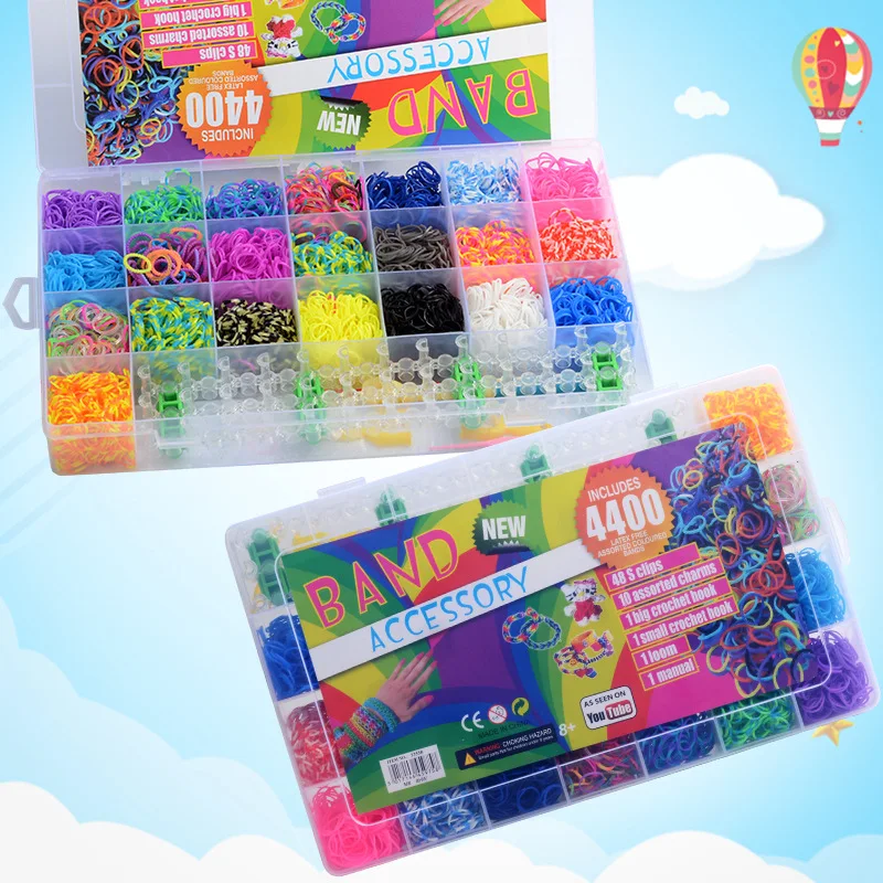 4400 шт. радужные резиновые ленты Набор для плетения DIY игрушки ткацкий станок Ремесло Ребенок браслет коса силиконовые эластичные плетеные ленты подарки для девочек