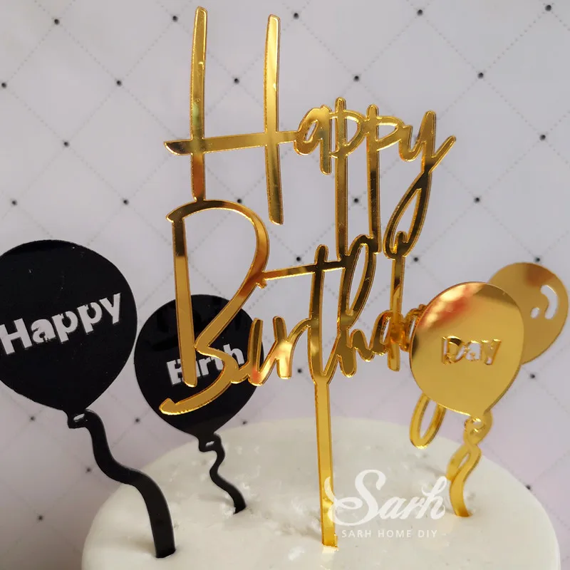 Золотой черный розовый шар торт с надписью Happy Birthday вечерние украшения десерт