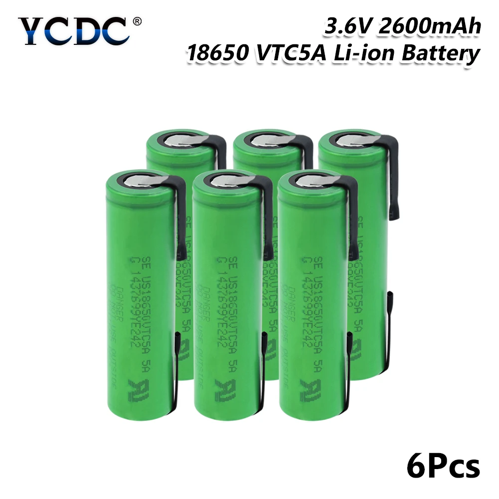6 PCS Высокая 35A натуральная US18650VTC5A 18650 батарея 2600mAh литиевая аккумуляторная батарея Сварка никелевый лист батарея для фонарика - Цвет: 6 PCS